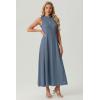 imageGRECERELLE Womens 2026 Spring Summer Casual Mock Neck Sleeveless Flared Maxi Dress with Pockets XS  3XLDenim Blue