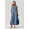 imageGRECERELLE Womens 2026 Spring Summer Casual Mock Neck Sleeveless Flared Maxi Dress with Pockets XS  3XLDenim Blue