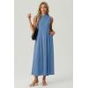 imageGRECERELLE Womens 2026 Spring Summer Casual Mock Neck Sleeveless Flared Maxi Dress with Pockets XS  3XLDenim Blue