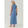 imageGRECERELLE Womens 2026 Spring Summer Casual Mock Neck Sleeveless Flared Maxi Dress with Pockets XS  3XLDenim Blue