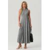 imageGRECERELLE Womens 2026 Spring Summer Casual Mock Neck Sleeveless Flared Maxi Dress with Pockets XS  3XLGray