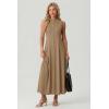 imageGRECERELLE Womens 2026 Spring Summer Casual Mock Neck Sleeveless Flared Maxi Dress with Pockets XS  3XLKhaki