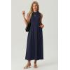 imageGRECERELLE Womens 2026 Spring Summer Casual Mock Neck Sleeveless Flared Maxi Dress with Pockets XS  3XLNavy Blue
