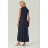 imageGRECERELLE Womens 2026 Spring Summer Casual Mock Neck Sleeveless Flared Maxi Dress with Pockets XS  3XLNavy Blue