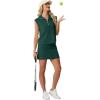 imageGRECERELLE Womens 2026 Summer 2 Piece Skort Sets Cap Sleeve Zip Collared Top Matching Tennis Skirt with Pockets for AthleticDark Green
