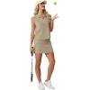 imageGRECERELLE Womens 2026 Summer 2 Piece Skort Sets Cap Sleeve Zip Collared Top Matching Tennis Skirt with Pockets for AthleticKhaki