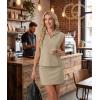 imageGRECERELLE Womens 2026 Summer 2 Piece Skort Sets Cap Sleeve Zip Collared Top Matching Tennis Skirt with Pockets for AthleticKhaki