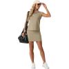 imageGRECERELLE Womens 2026 Summer 2 Piece Skort Sets Cap Sleeve Zip Collared Top Matching Tennis Skirt with Pockets for AthleticKhaki