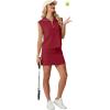 imageGRECERELLE Womens 2026 Summer 2 Piece Skort Sets Cap Sleeve Zip Collared Top Matching Tennis Skirt with Pockets for AthleticWine Red