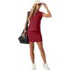 imageGRECERELLE Womens 2026 Summer 2 Piece Skort Sets Cap Sleeve Zip Collared Top Matching Tennis Skirt with Pockets for AthleticWine Red