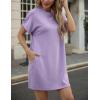 imageGRECERELLE Womens Casual TShirt Dress with Pockets Short Sleeve Shift Dresses WrinkleResistant Above Knee LengthAura Indigo