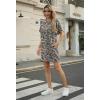 imageGRECERELLE Womens Casual TShirt Dress with Pockets Short Sleeve Shift Dresses WrinkleResistant Above Knee LengthBlack Khaki Leaf