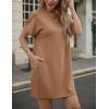 imageGRECERELLE Womens Casual TShirt Dress with Pockets Short Sleeve Shift Dresses WrinkleResistant Above Knee LengthCamel