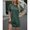 imageGRECERELLE Womens Casual TShirt Dress with Pockets Short Sleeve Shift Dresses WrinkleResistant Above Knee LengthDark Green