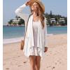 imageGRECERELLE Womens Long Sleeve Lightweight Cardigan Casual Open Front Draped Asymmetric Hem Cardigans with PocketsWhite