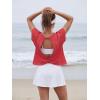 imageGRECERELLE Womens Open Back Workout Tops Backless Athletic Shirts Casual Crop Running Tee Y2k YogaRed