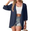 imageGRECERELLE Womens Summer Lightweight 34 Sleeve Cardigan Open Front Casual Loose Kimono Cover Ups with PocketsDark Blue