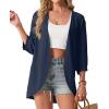 imageGRECERELLE Womens Summer Lightweight 34 Sleeve Cardigan Open Front Casual Loose Kimono Cover Ups with PocketsDark Blue