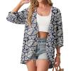 imageGRECERELLE Womens Summer Lightweight 34 Sleeve Cardigan Open Front Casual Loose Kimono Cover Ups with PocketsDark Blue Palm Leaf