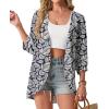imageGRECERELLE Womens Summer Lightweight 34 Sleeve Cardigan Open Front Casual Loose Kimono Cover Ups with PocketsDark Blue Palm Leaf