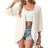 imageGRECERELLE Womens Summer Lightweight 34 Sleeve Cardigan Open Front Casual Loose Kimono Cover Ups with PocketsIvory White