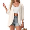 imageGRECERELLE Womens Summer Lightweight 34 Sleeve Cardigan Open Front Casual Loose Kimono Cover Ups with PocketsIvory White