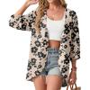 imageGRECERELLE Womens Summer Lightweight 34 Sleeve Cardigan Open Front Casual Loose Kimono Cover Ups with PocketsKhaki Black Flower