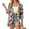 imageGRECERELLE Womens Summer Lightweight 34 Sleeve Cardigan Open Front Casual Loose Kimono Cover Ups with PocketsKhaki Black Flower