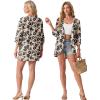 imageGRECERELLE Womens Summer Lightweight 34 Sleeve Cardigan Open Front Casual Loose Kimono Cover Ups with PocketsKhaki Black Flower