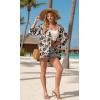 imageGRECERELLE Womens Summer Lightweight 34 Sleeve Cardigan Open Front Casual Loose Kimono Cover Ups with PocketsKhaki Black Flower
