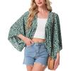 imageGRECERELLE Womens Summer Lightweight Cardigan Open Front Casual Loose Cropped Kimono Oversized Cover UpsGreen White Flower