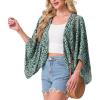 imageGRECERELLE Womens Summer Lightweight Cardigan Open Front Casual Loose Cropped Kimono Oversized Cover UpsGreen White Flower