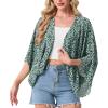 imageGRECERELLE Womens Summer Lightweight Cardigan Open Front Casual Loose Cropped Kimono Oversized Cover UpsGreen White Flower
