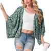 imageGRECERELLE Womens Summer Lightweight Cardigan Open Front Casual Loose Cropped Kimono Oversized Cover UpsGreen White Flower