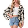imageGRECERELLE Womens Summer Lightweight Cardigan Open Front Casual Loose Cropped Kimono Oversized Cover UpsKhaki Black Flower