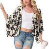 imageGRECERELLE Womens Summer Lightweight Cardigan Open Front Casual Loose Cropped Kimono Oversized Cover UpsKhaki Black Flower