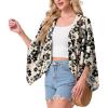 imageGRECERELLE Womens Summer Lightweight Cardigan Open Front Casual Loose Cropped Kimono Oversized Cover UpsKhaki Black Flower