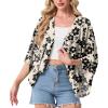 imageGRECERELLE Womens Summer Lightweight Cardigan Open Front Casual Loose Cropped Kimono Oversized Cover UpsKhaki Black Flower