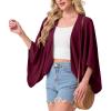 imageGRECERELLE Womens Summer Lightweight Cardigan Open Front Casual Loose Cropped Kimono Oversized Cover UpsWine Red
