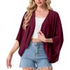 imageGRECERELLE Womens Summer Lightweight Cardigan Open Front Casual Loose Cropped Kimono Oversized Cover UpsWine Red