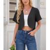 imageGRECERELLE Womens Summer Lightweight Cropped Cardigan Shrug Short Sleeve Open Front Casual Bolero Cover UpsBlack