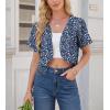imageGRECERELLE Womens Summer Lightweight Cropped Cardigan Shrug Short Sleeve Open Front Casual Bolero Cover UpsBlue White Flower