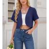 imageGRECERELLE Womens Summer Lightweight Cropped Cardigan Shrug Short Sleeve Open Front Casual Bolero Cover UpsDark Blue
