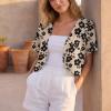 imageGRECERELLE Womens Summer Lightweight Cropped Cardigan Shrug Short Sleeve Open Front Casual Bolero Cover UpsKhaki Black Flower