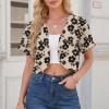 imageGRECERELLE Womens Summer Lightweight Cropped Cardigan Shrug Short Sleeve Open Front Casual Bolero Cover UpsKhaki Black Flower
