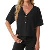 imageGRECERELLE Womens Summer Lightweight Short Sleeve Cardigans Open Front V Neck Casual Knit Button Down SweaterBlack