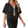 imageGRECERELLE Womens Summer Lightweight Short Sleeve Cardigans Open Front V Neck Casual Knit Button Down SweaterBlack