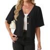 imageGRECERELLE Womens Summer Lightweight Short Sleeve Cardigans Open Front V Neck Casual Knit Button Down SweaterBlack