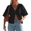 imageGRECERELLE Womens Summer Lightweight Short Sleeve Cardigans Open Front V Neck Casual Knit Button Down SweaterBlack