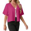 imageGRECERELLE Womens Summer Lightweight Short Sleeve Cardigans Open Front V Neck Casual Knit Button Down SweaterHot Pink